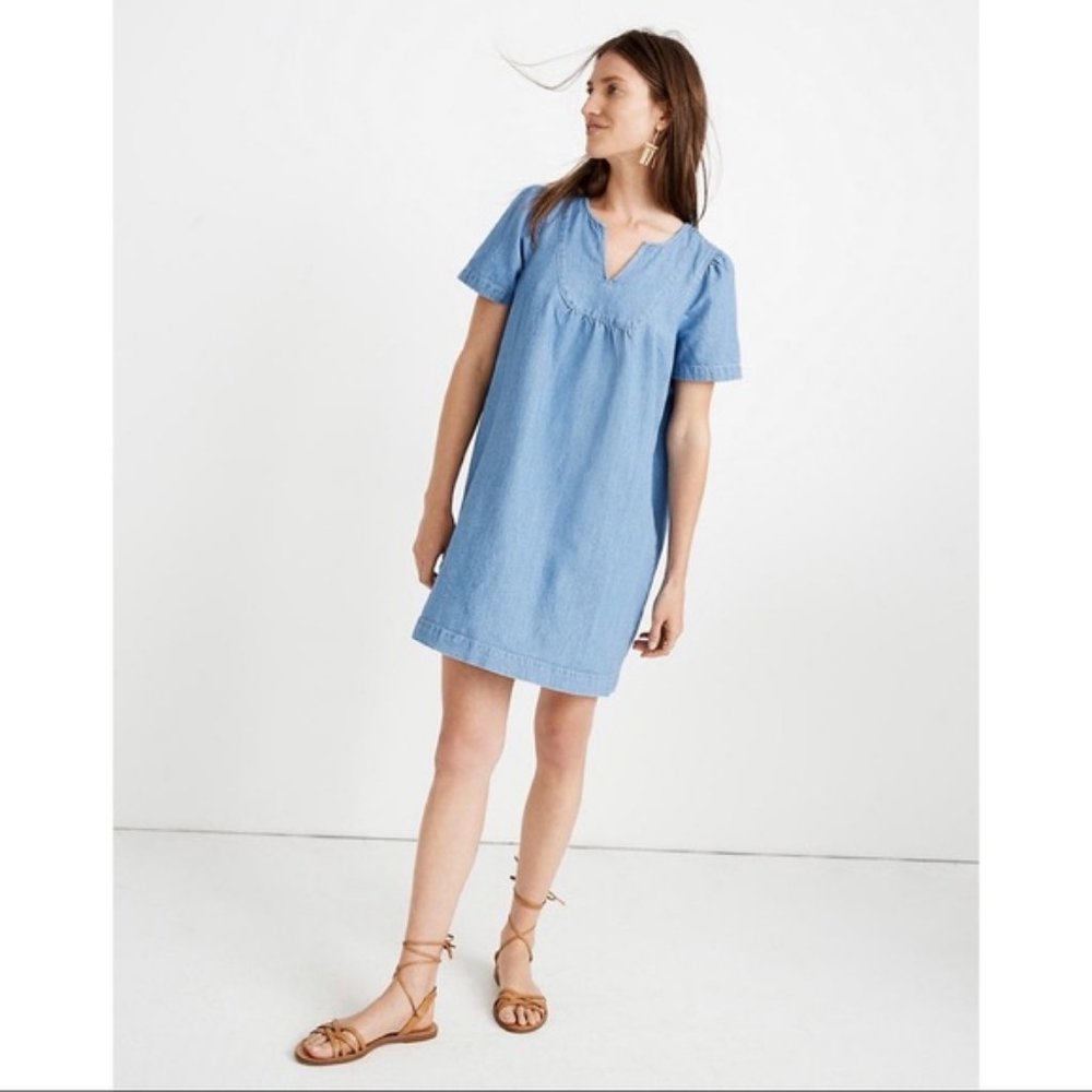 Madewell Denim Popover Swing Dress Newsom Wash XXS